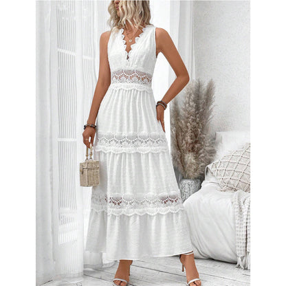 Women's Lace Stitching Collar Sleeveless Dress Dresses