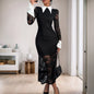 Dress Black White Contrast Color Lapels Dresses