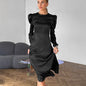 Women's Black Fashion Thick Matte Satin Round Dresses