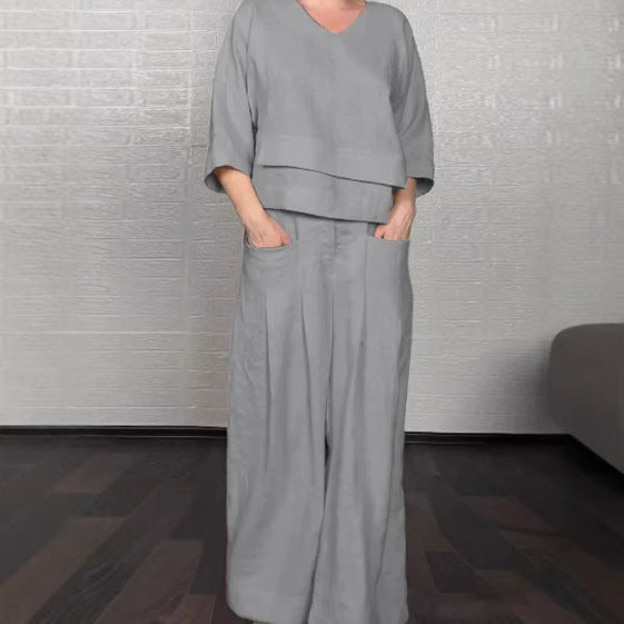 Women's Color Round Neck Long Sleeve Casual Pants