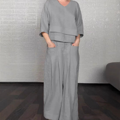 Women's Color Round Neck Long Sleeve Casual Pants