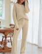 Women's Color Round Neck Long Sleeve Trousers Suits