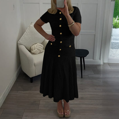 Women's Simple Elegant Style Button Sleeve Maxi Dresses