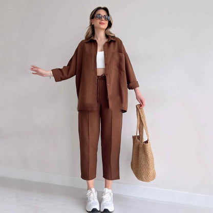 Women's Large Spring Casual Loose Shirt Cropped Suits