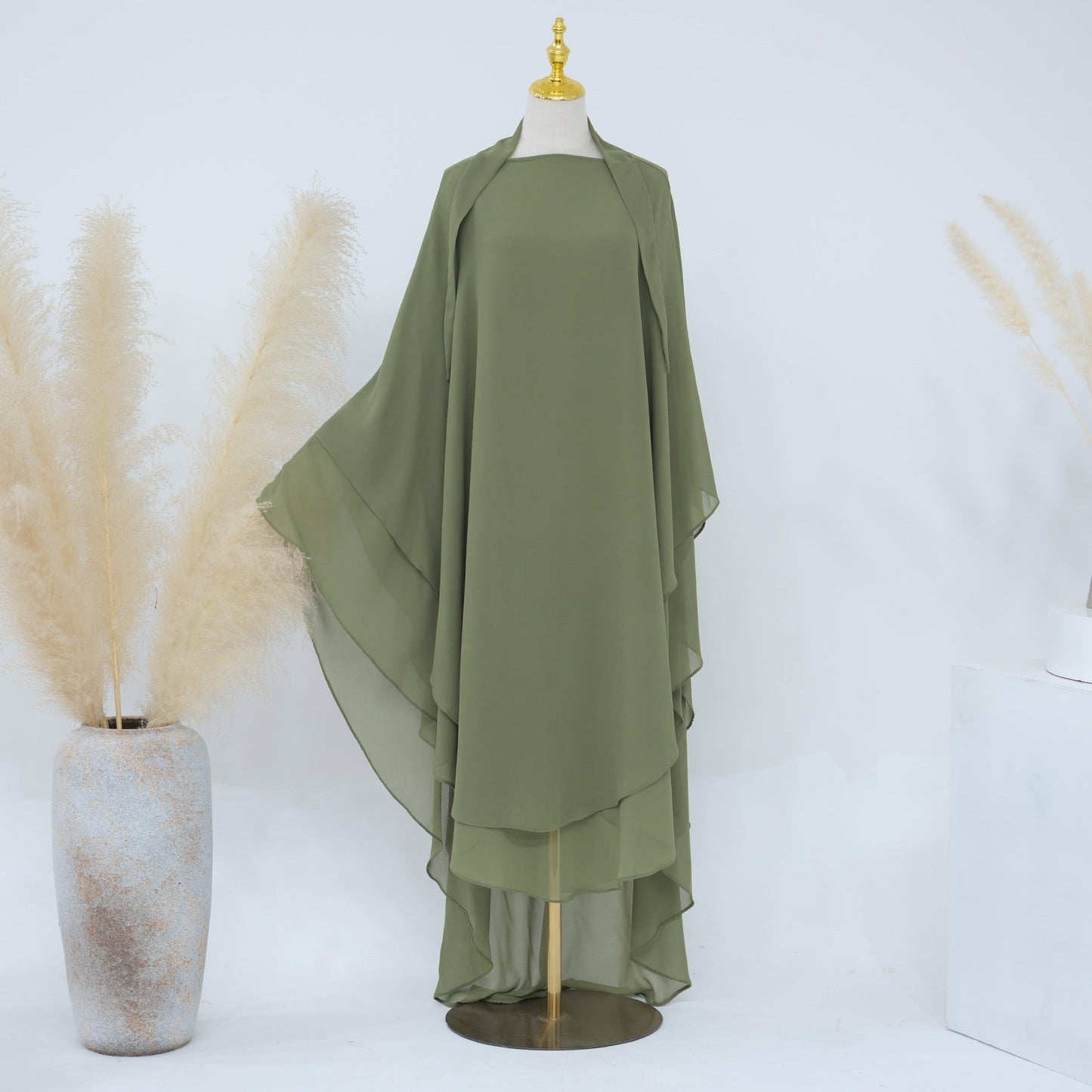 Solid Color Front Rear Chiffon Big Dresses