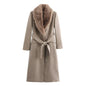 Women's Temperament With Belt Warm Fur Collar Coats