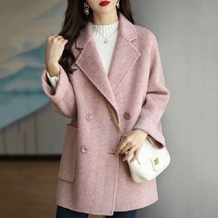 Herringbone Pattern Loose Western Style Slimming Small Coats