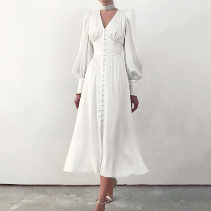 Women's Sleeve Elegant Slim Satin Court Waist Dresses