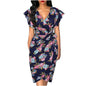 Women's Waist Pleating Printed Solid Color Dress Dresses