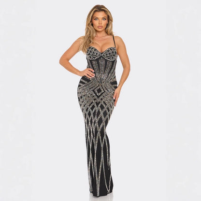 Sexy Fashion Sleeveless Rhinestone Sling Backless Dresses