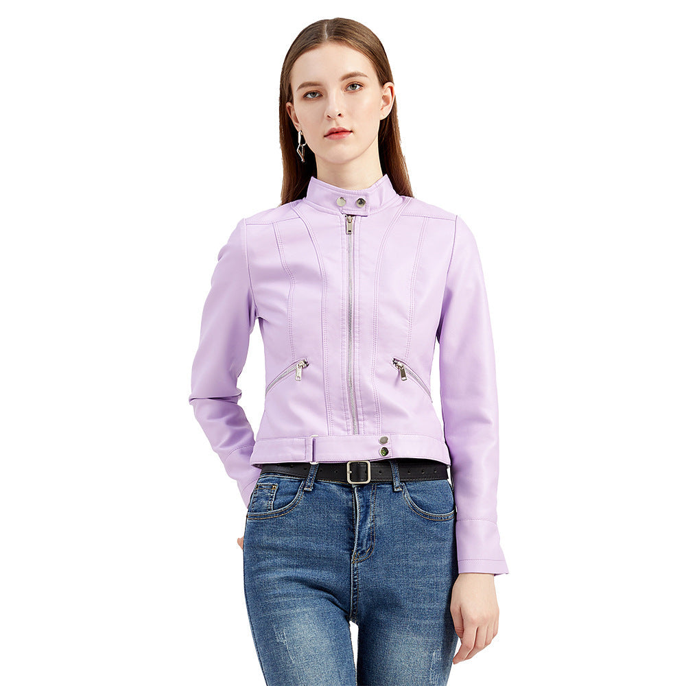 Women's Fashion Leather Stand Collar European Shorts