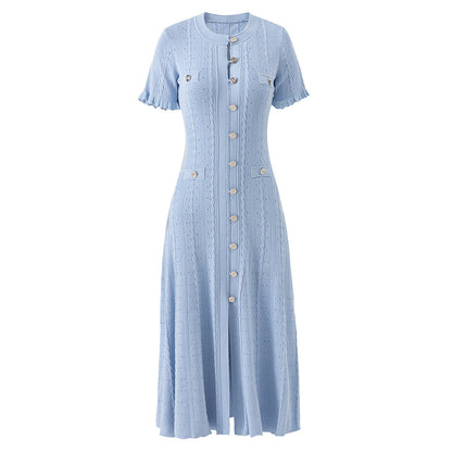 High Quality French Style Temperament Sleeve Hollow Thread Dresses
