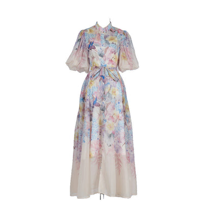 Women's Design Short-sleeved Long Dress Printed For Dresses