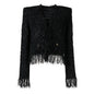 Women's Bright Silk Tweed Fringe Pocket Fastener Coats