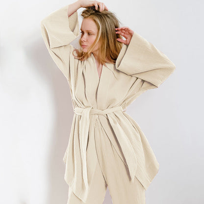Women's French Style Loose Trousers Gauze Two-piece Solid Suits
