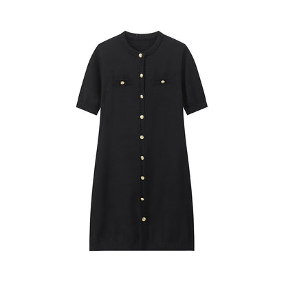 Women's Summer Fashion Round Neck Single-breasted Sleeve Dresses