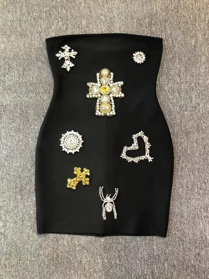 Sexy Backless Tube Set Diamond Mini Dresses