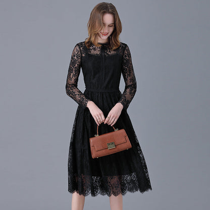 Women's Lace Dress French Chubby Black Primer Dresses