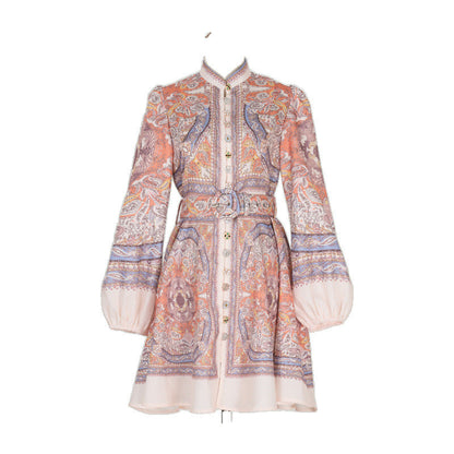 Design High Version Single-breasted Stand-up Collar Puff Sleeve Dresses