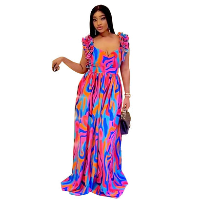 Women's Fashion Wear Elegant Ruffled Shoulder Strap Dresses
