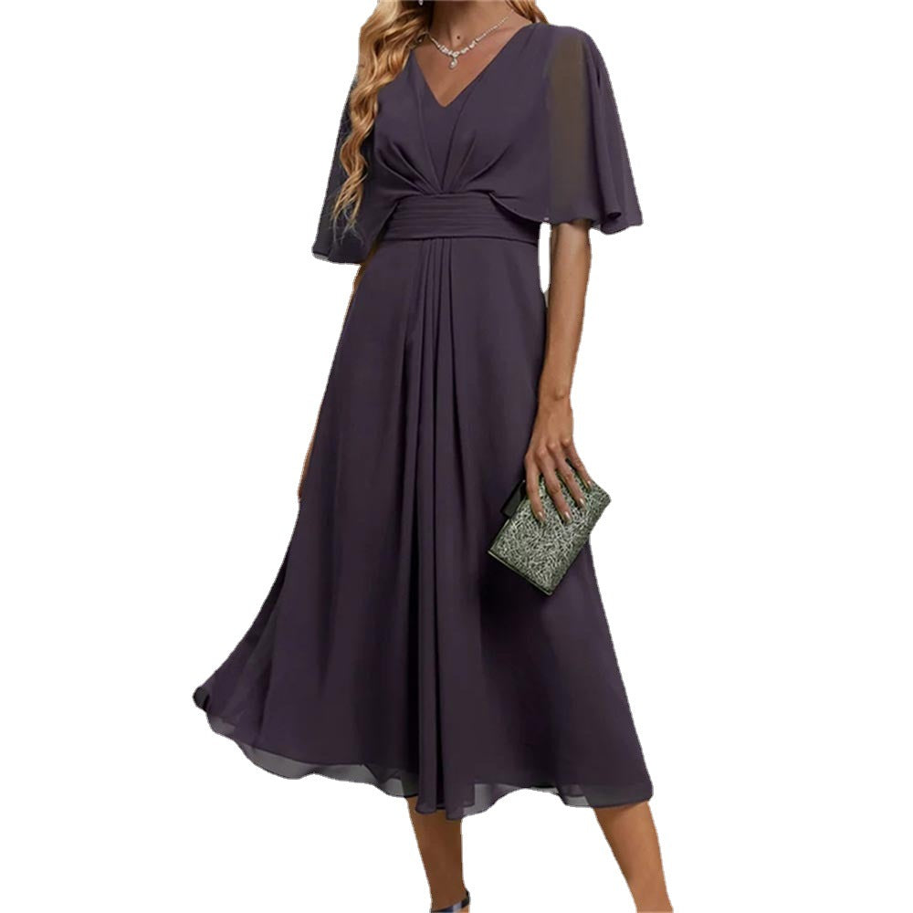 Solid Color Waist Trimming Casual Large Dresses