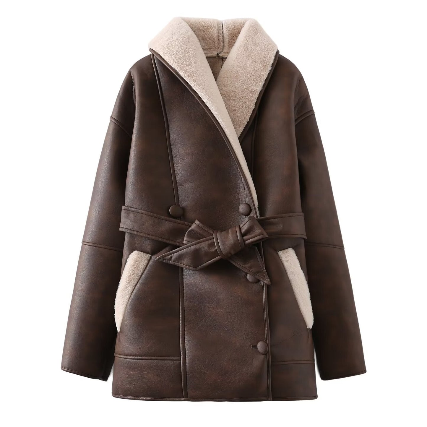 Women's Spring Festival Fashion Cashmere Leather Fur Collar Jackets