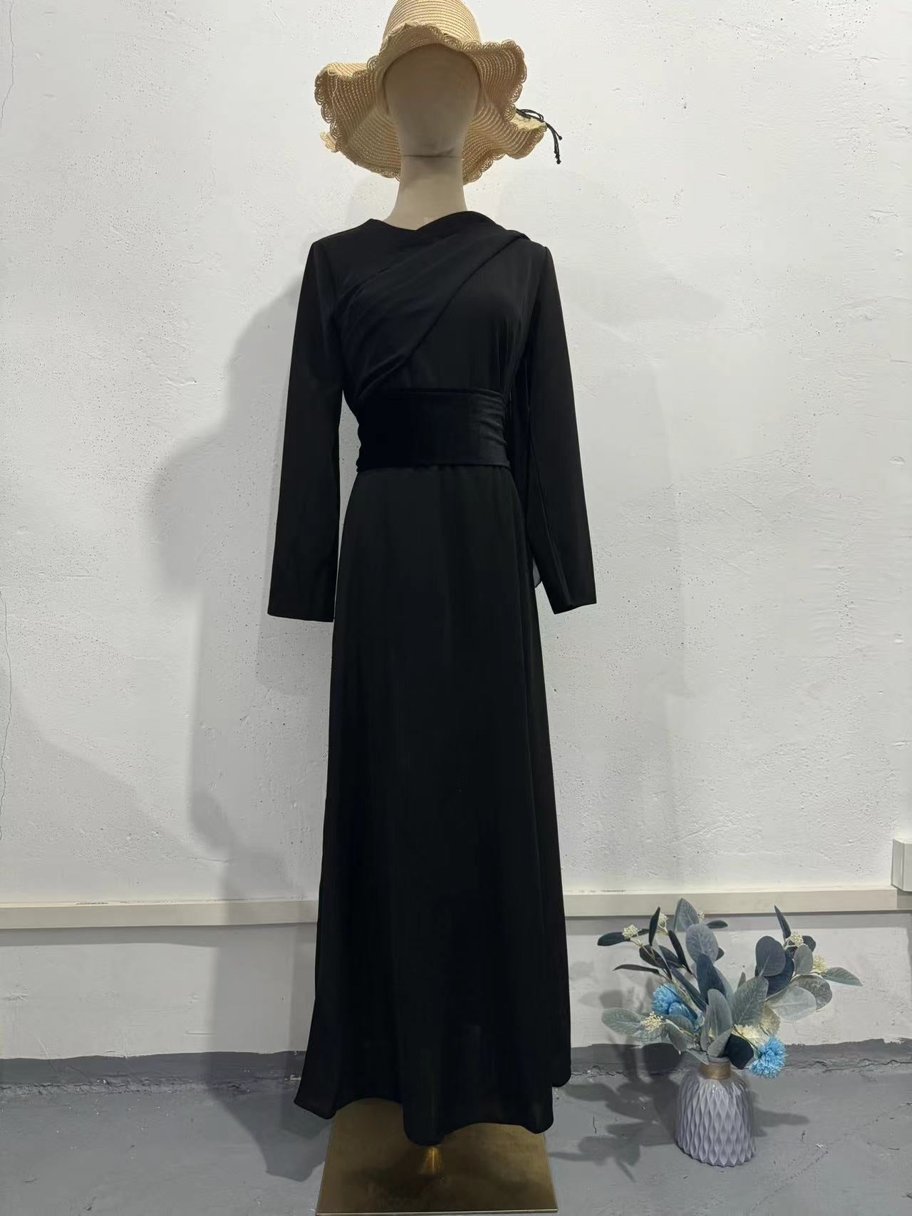 Stylish Temperament Long Sleeves Stitching Design Dresses