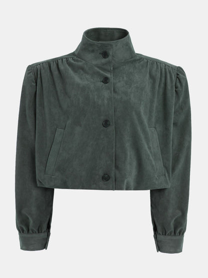 Attractive Pleated Suede Padded Shoulder Pilot Coats