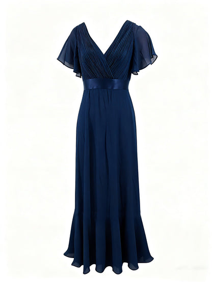 Women's Style Retro Bell Sleeve Waist Dress Chiffon Large For Dresses