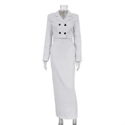 Women's Fashion Striped High-grade Two-piece Set Suits