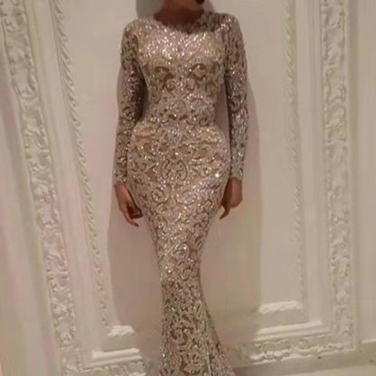 Women's Bronzing Long-sleeved Sexy Dress Dinner Dresses