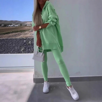 Women's Sports Casual Slit Hooded Tights Two-piece Suits
