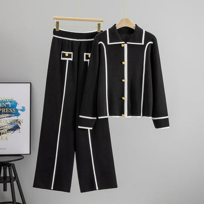 Women's Knitting Casual Neck Pullover Wide Leg Suits