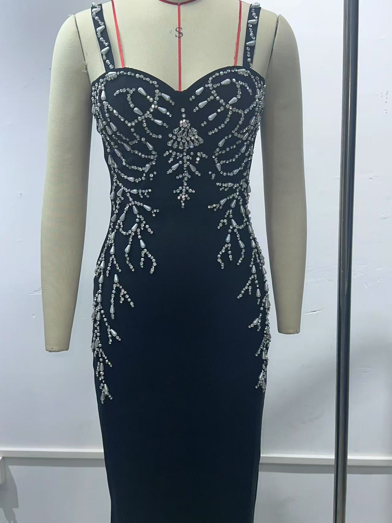 Black Dress Handmade Beaded Sexy Sling Dresses