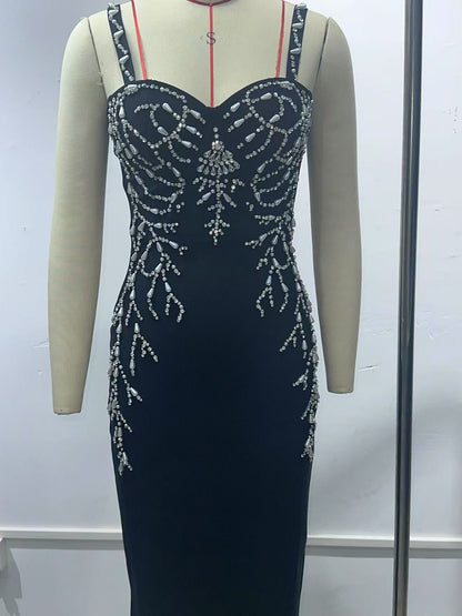 Black Dress Handmade Beaded Sexy Sling Dresses