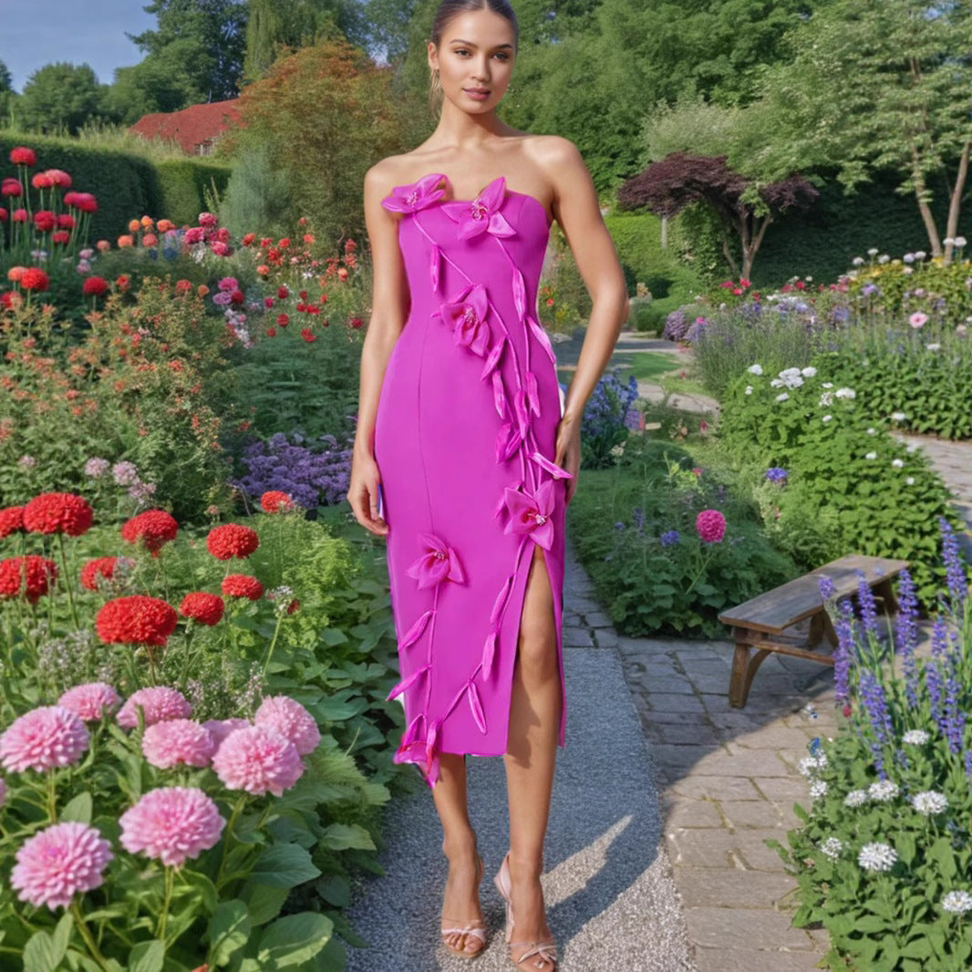 Women's Three-dimensional Flower Slim Fit Patchwork Split Dresses