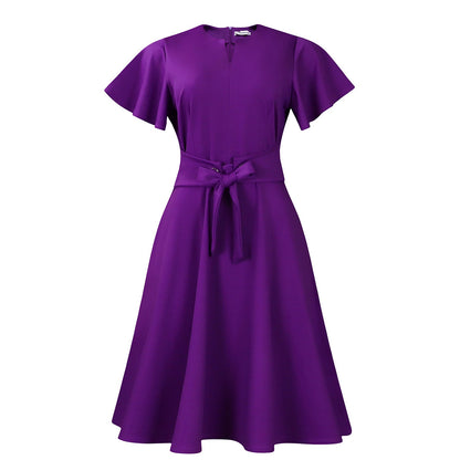 Women's Summer Fashion Temperament Pure Color Sleeve Dresses