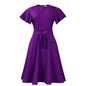Women's Summer Fashion Temperament Pure Color Sleeve Dresses