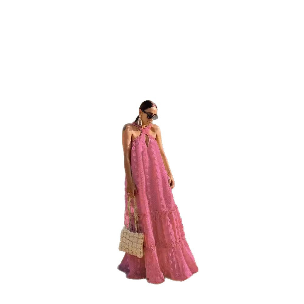 Fashion Halter Three-dimensional Flower Mopping Cake Dresses