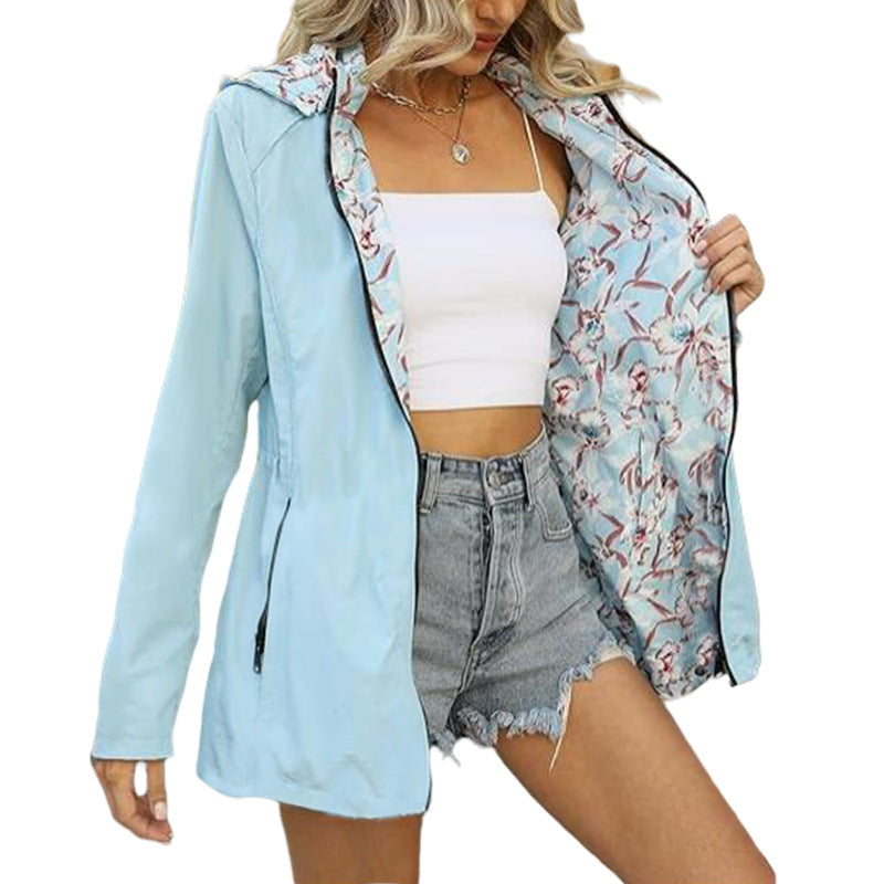 Women's Autumn Printed Zipper Windbreaker Fashion Double-sided Coats