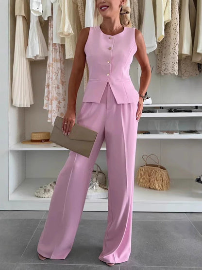 Women's Elegant Commuter Fastener Decoration Trousers Suits