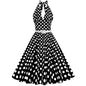Women's Polka Dot Stitching Belt Halter Hepburn Dresses