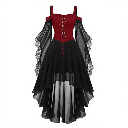 Gothic Style Halloween Witch Front Back Long Dresses