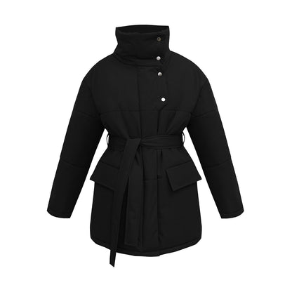 Stand-up Collar Temperament Belt Irregular Mid-length Coats