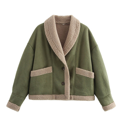 Women's American Retro Woolen Lapel Loose Fur Coats