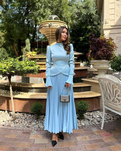 Women's Spring Half Turtleneck Fashion Temperament Bandage Long Two-piece Suits