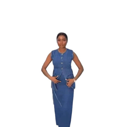 Women's Fashion Wear Denim Sleeveless Button Pocket Suits