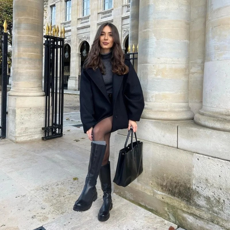 Slouchy Classic Single-breasted Lapel Loose Wool Jackets