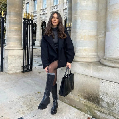 Slouchy Classic Single-breasted Lapel Loose Wool Jackets