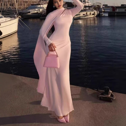 Women's Fashion Cloak Pleated Trim Slim Dress Dresses